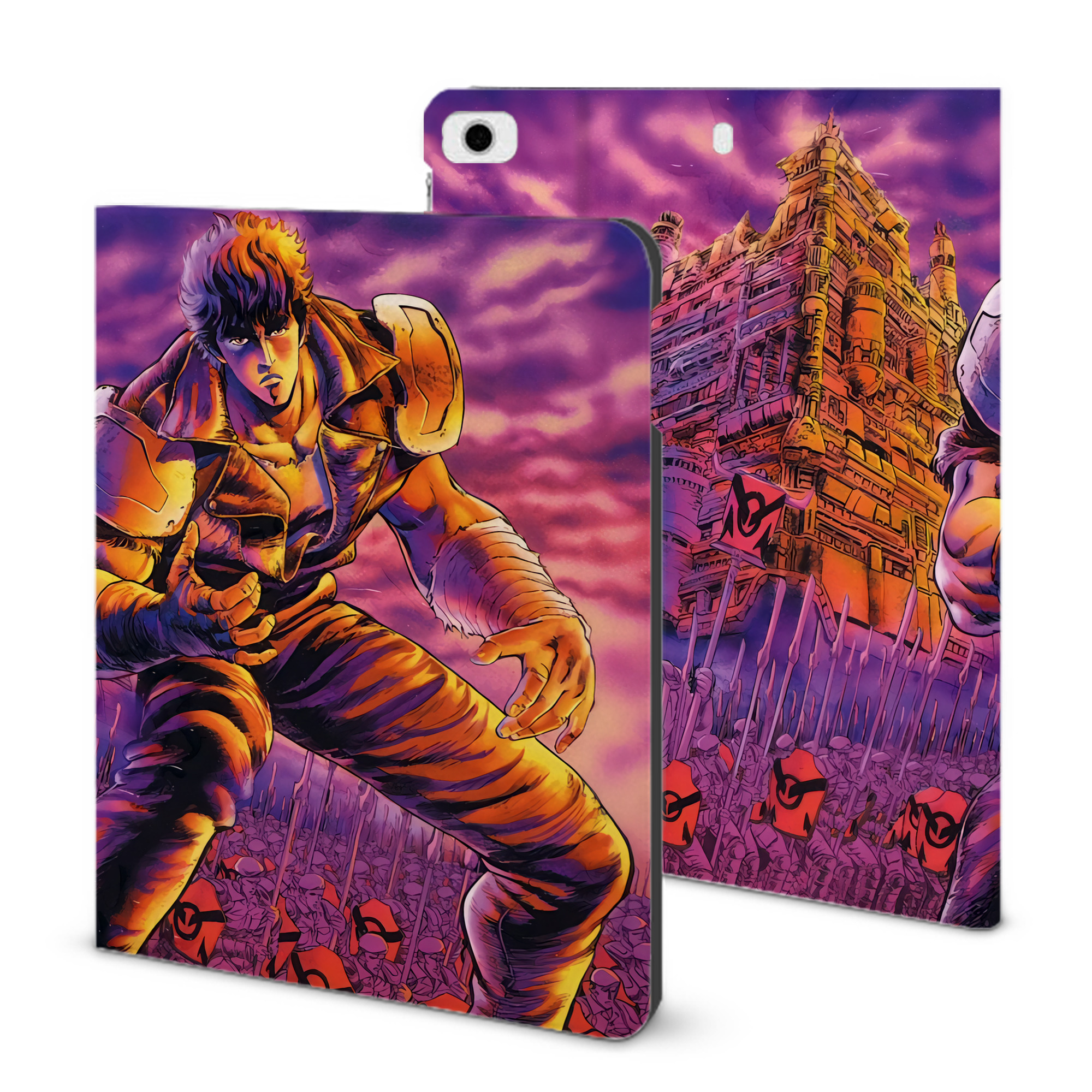 （画像用） 北斗の拳 Fist of the North Star IPad ケース ブック型 PUレザー TPU 耐衝撃 軽量 薄型 ペン収納なし 全面保護 IPad 各モデル対応